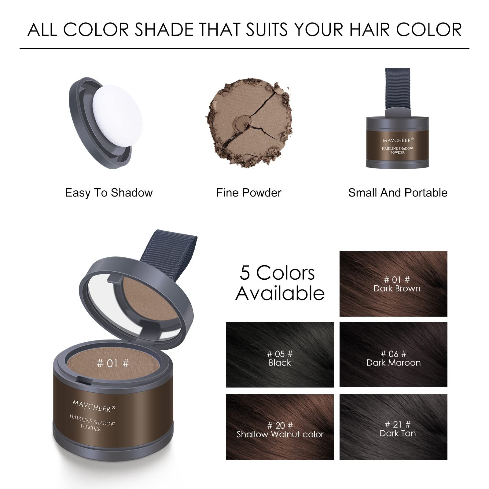 FREEORR Root Touch Up Powder for Thinning Hair - Hairline Shadow and Gray Coverage #01 Dark Brown